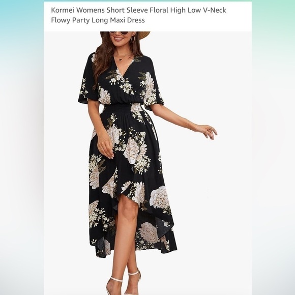 Navy/ floral pink, green v neck flowy high low summer/spring dress plus 2X - Picture 1 of 6